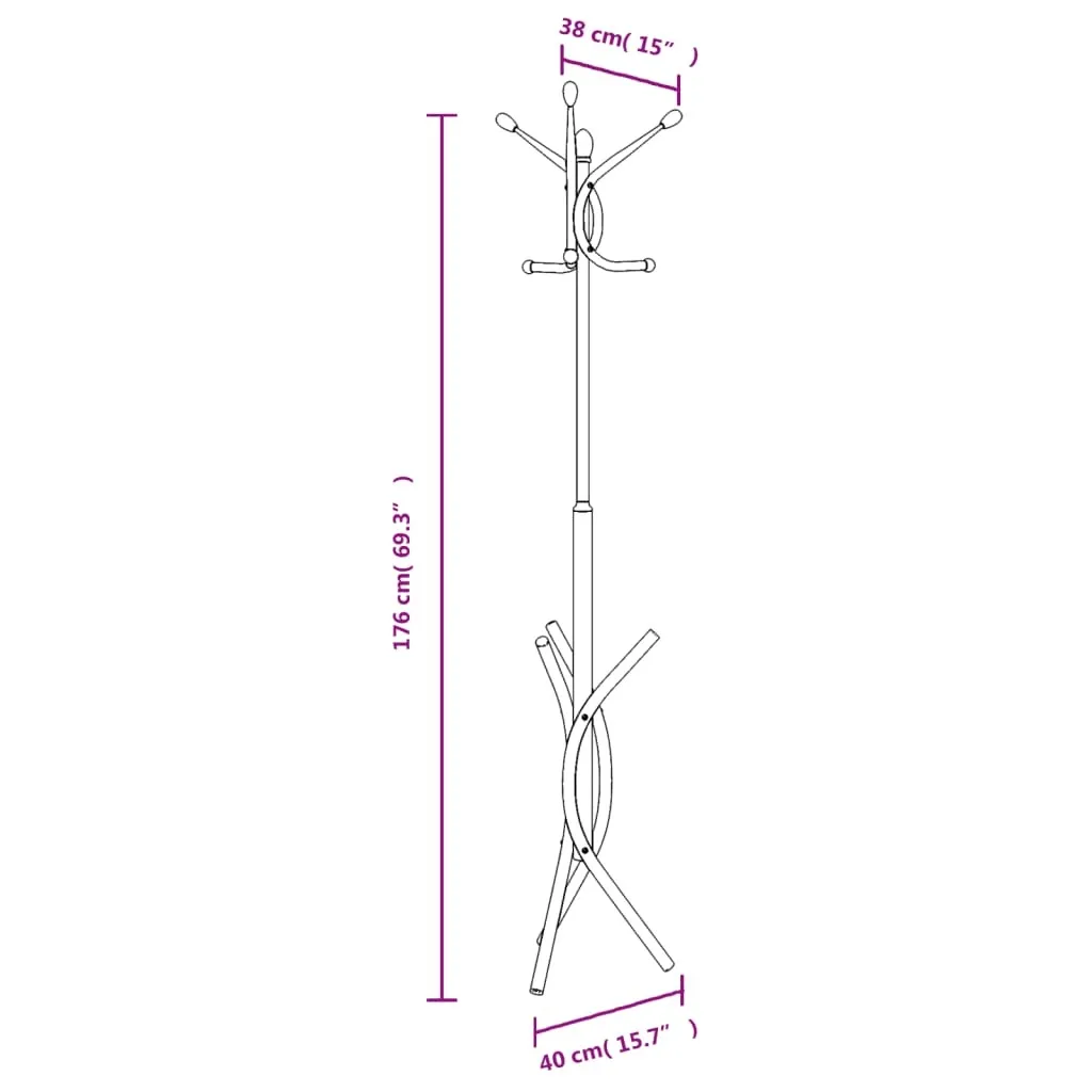 Patère sur Pied Noire 176 cm Vestiaire Vertical en Métal pour Entrée - 8