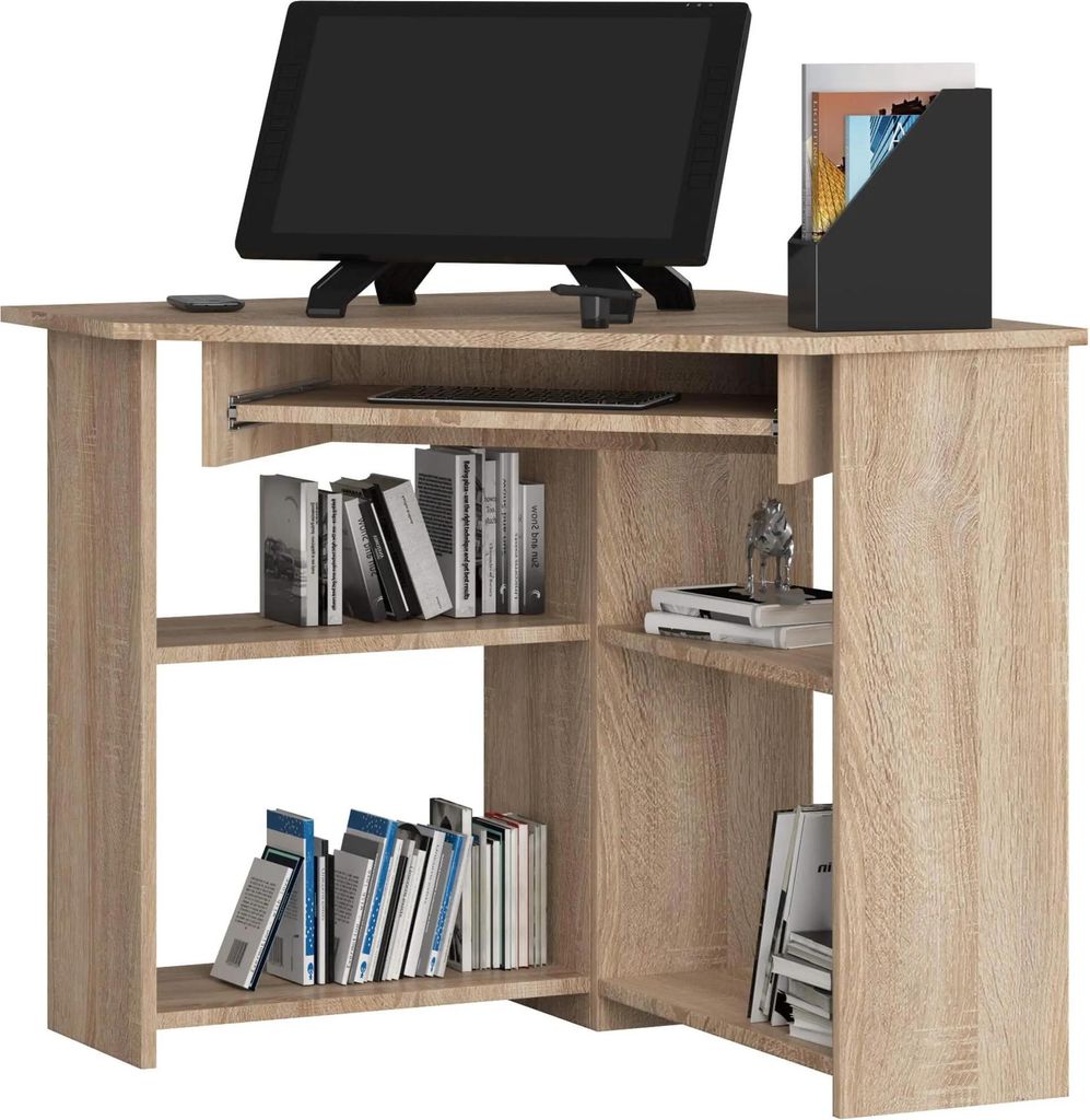 Hörnskreibtisch Dąb Sonoma mit Stauraum und ausziehbarem Tastaturfach