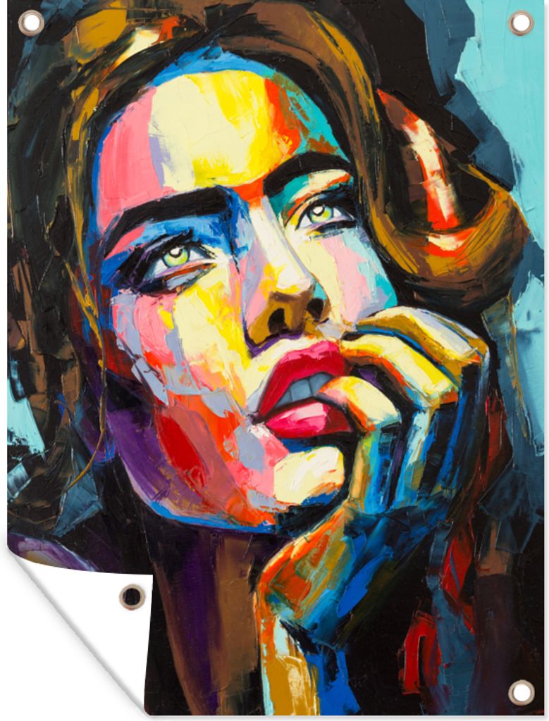 MuchoWow 90x120 cm Outdoor-Poster Gartendeko Sichtschutz Garten Poster für den Garten Gemälde - Frau - Farben - Ölfarbe
