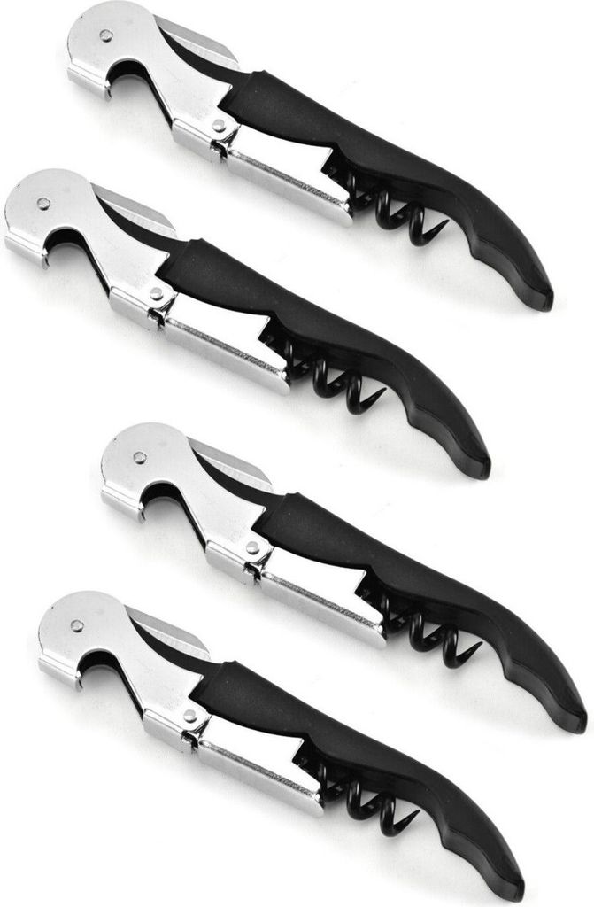 4er Set - 12cm Korkenzieher Wein aus Edelstahl Kellnermesser Wein Öffner mit Flaschenöffner & Folienschneider Sommeliermesser Multifunktionaler K...