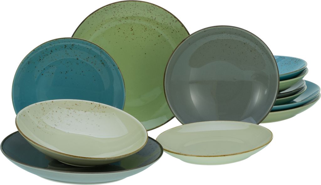 CreaTable, 20963, Nature Collection Bunt, Tellerset 12-tlg, Steinzeug