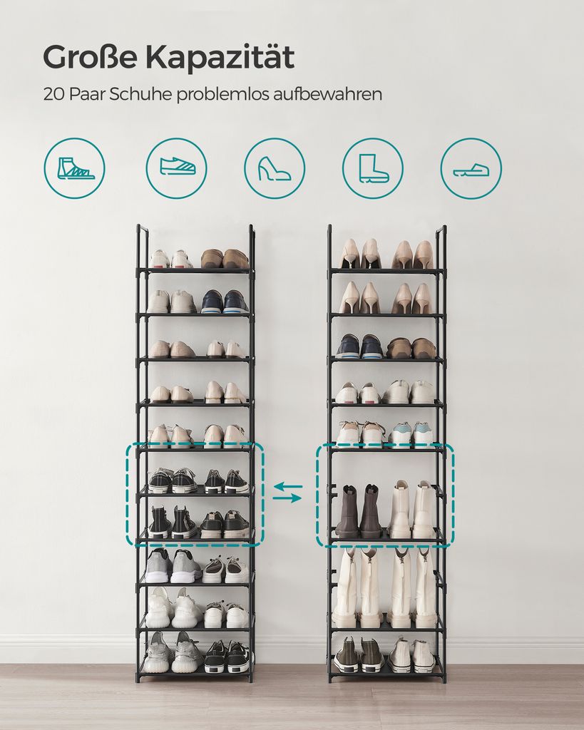 SONGMICS 10 Ebenen Schuhregal, Schuhablage 173 x 45 x 28 cm Produktbild 2