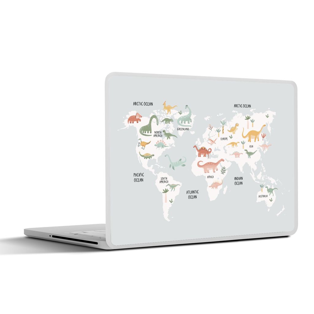 MuchoWow Laptop Aufkleber Sticker Cover Kinderzimmer - Weltkarte - Dinosaurier 30x21 cm - Sticker für Laptop - Selbstklebend