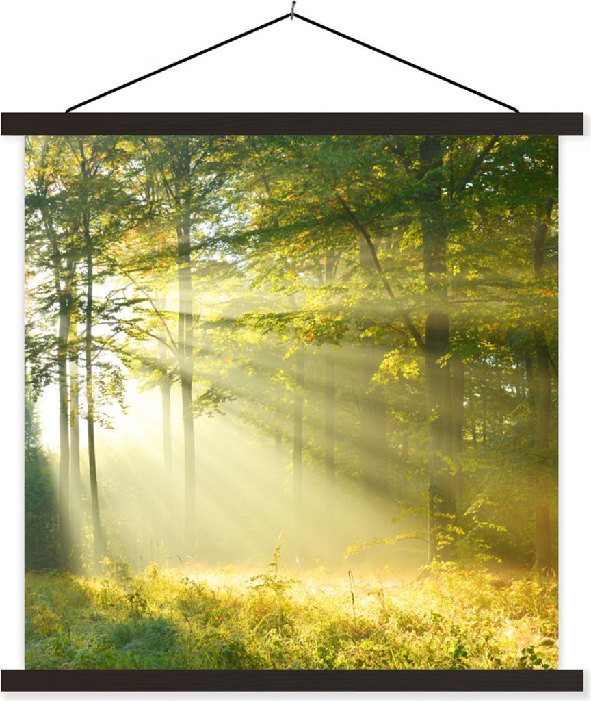 MuchoWow Textilposter Wald - Licht - Frühling 90x90 cm mit schwarzem Rahmen - Magnetisches