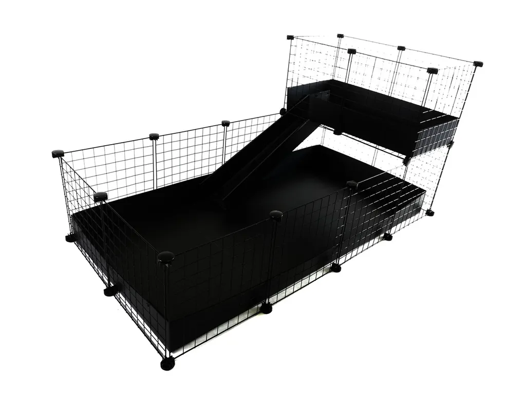 Habitat pour rongeurs C&C Cage 4x2 noir avec mezzanine et rampe loft