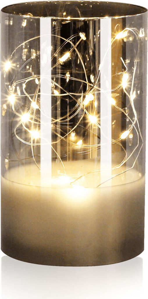 LED Dekokerze mit Lichterkette silber "Kassiopeia" 15cm