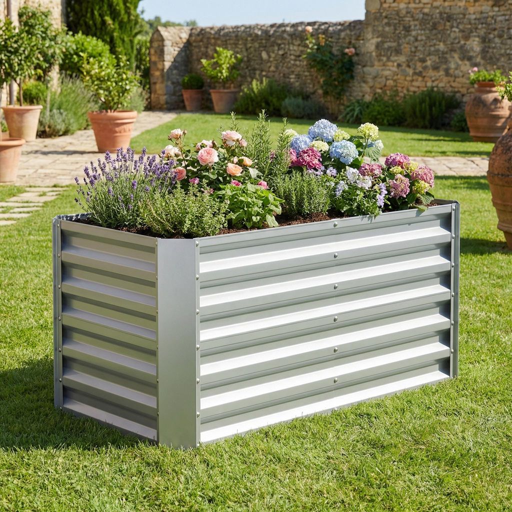 VCM Metall Hochbeet 120x60x57 cm – Rechteckiger Pflanzkasten für Garten & Terrasse – Großes Gartenbeet aus Metall, Pflanzenbeet ohne Boden, G...