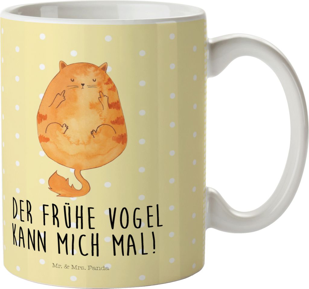Mr. & Mrs. Panda Trinklernbecher Katze Frühaufsteher - Gelb Pastell - Geschenk, Katzen, Reisebecher, Kindertasse, Kater, Mehrwegbecher, Genervt, M...