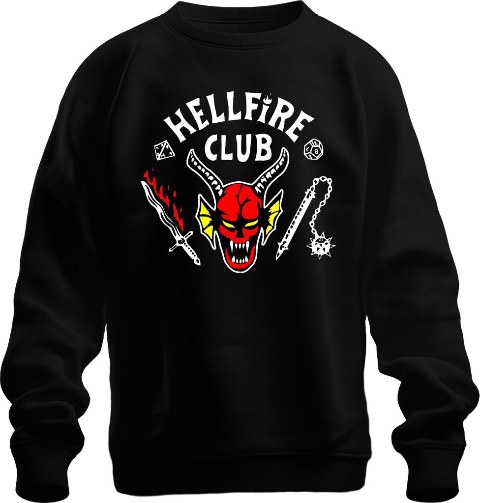 HELLFIRE CLUB Dämon Schädel Hörner D20 Flammenschwert Rollenspiel Uni Sweatshirt Pullover, Schwarz, 3XL