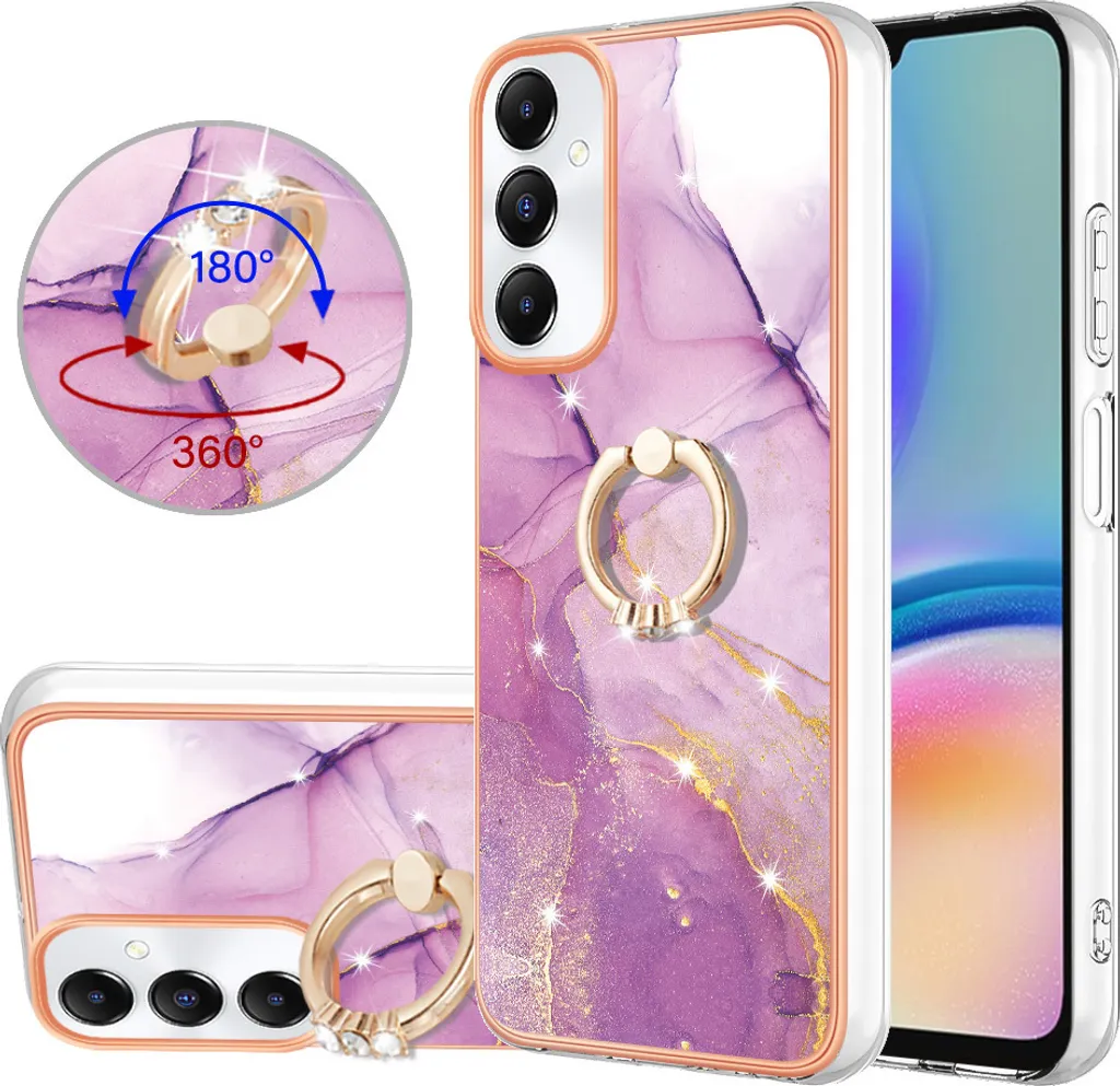 Offerta Cover Samsung A05S Marmo Viola con Anello Supporto Auto