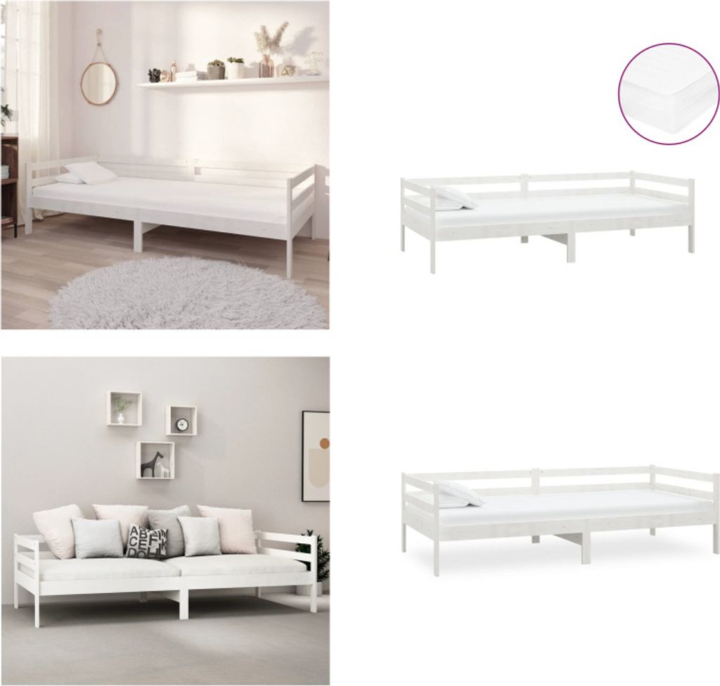vidaXL Tagesbett mit Matratze 90x200 cm Weiß Kiefer Massivholz - Tagesbett - Tagesbetten - Holz Tagesbett - Holz Tagesbetten