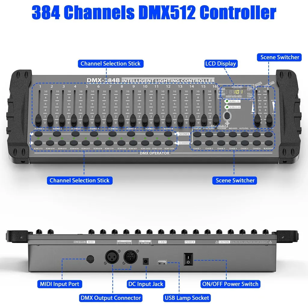 Console DMX 384 Canaux pour Projecteurs et Lyres - Pack de 2 Unités
