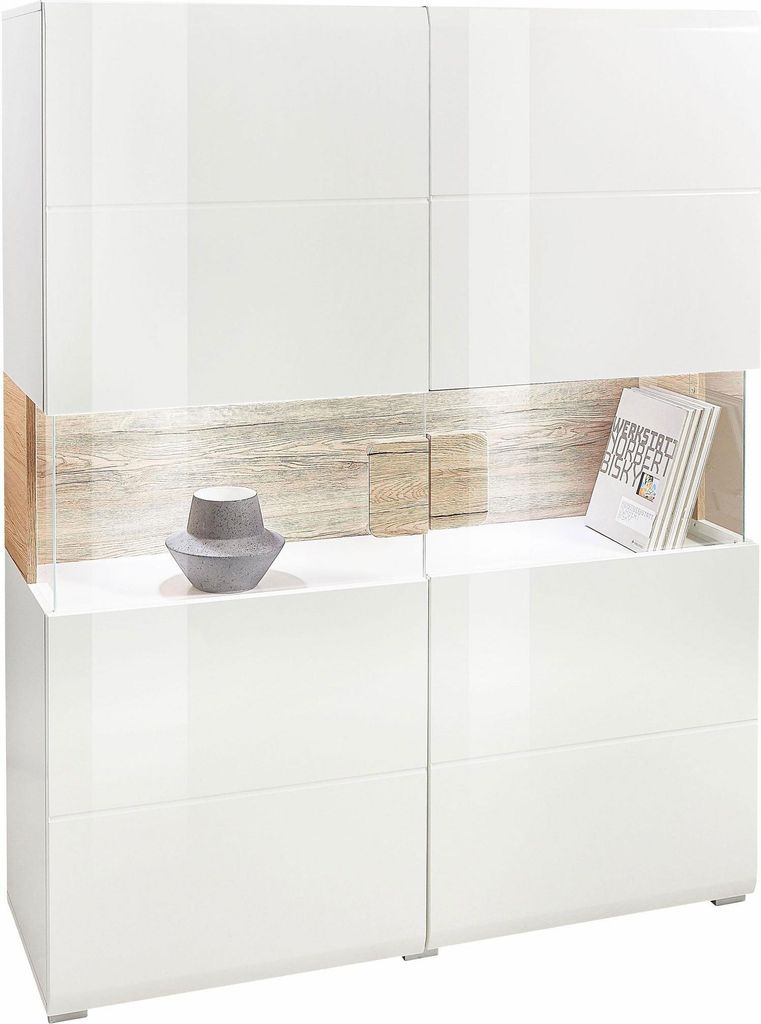 Highboard Tartu Kommode 121x37x153cm Farbe wählbar,Weiß / Eiche Sanremo