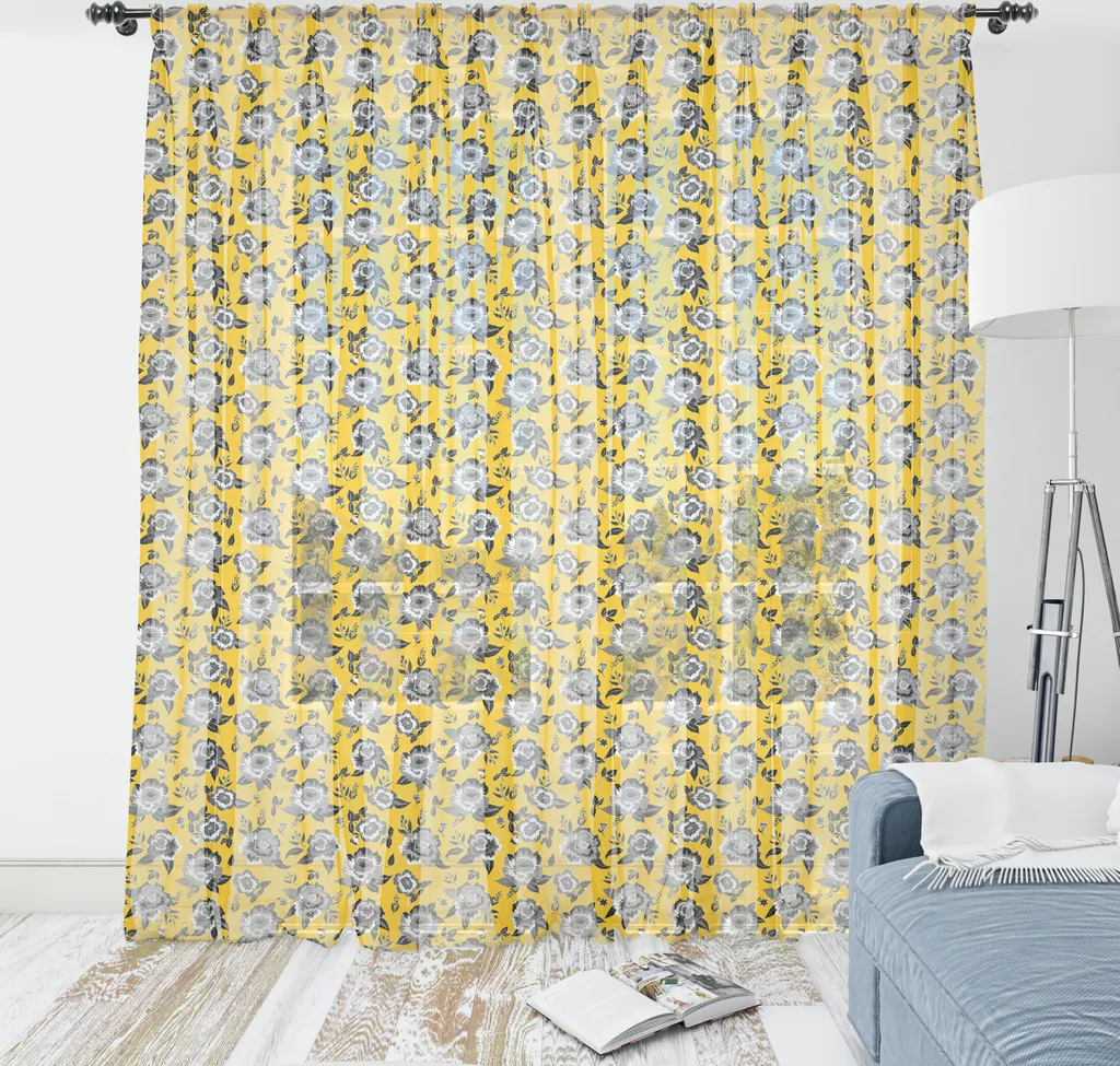 Decorazione Parete ABAKUHAUS 274cm - Fiori Grigio e Giallo Terra