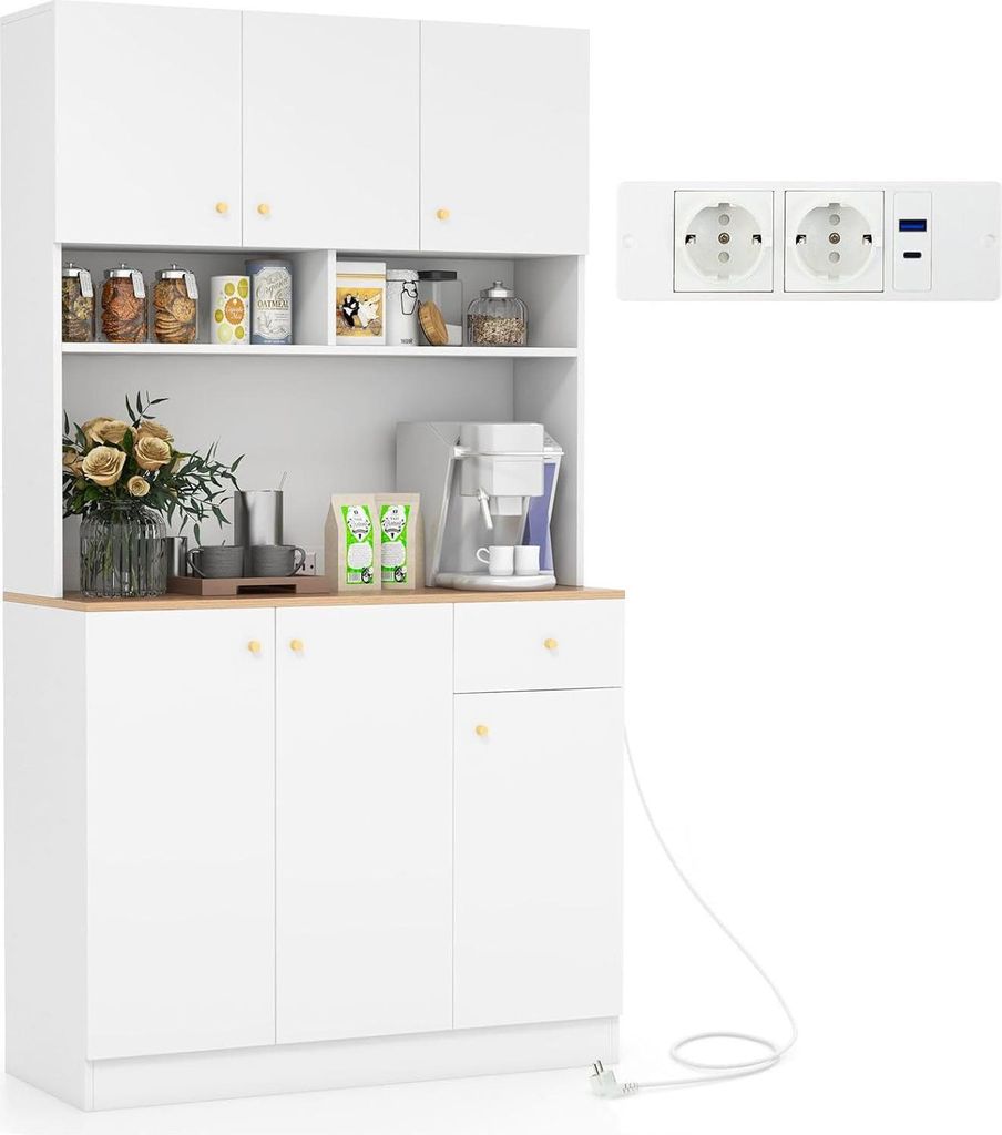 Armoire de cuisine COSTWAY, buffet avec prises électriques, Image du produit 