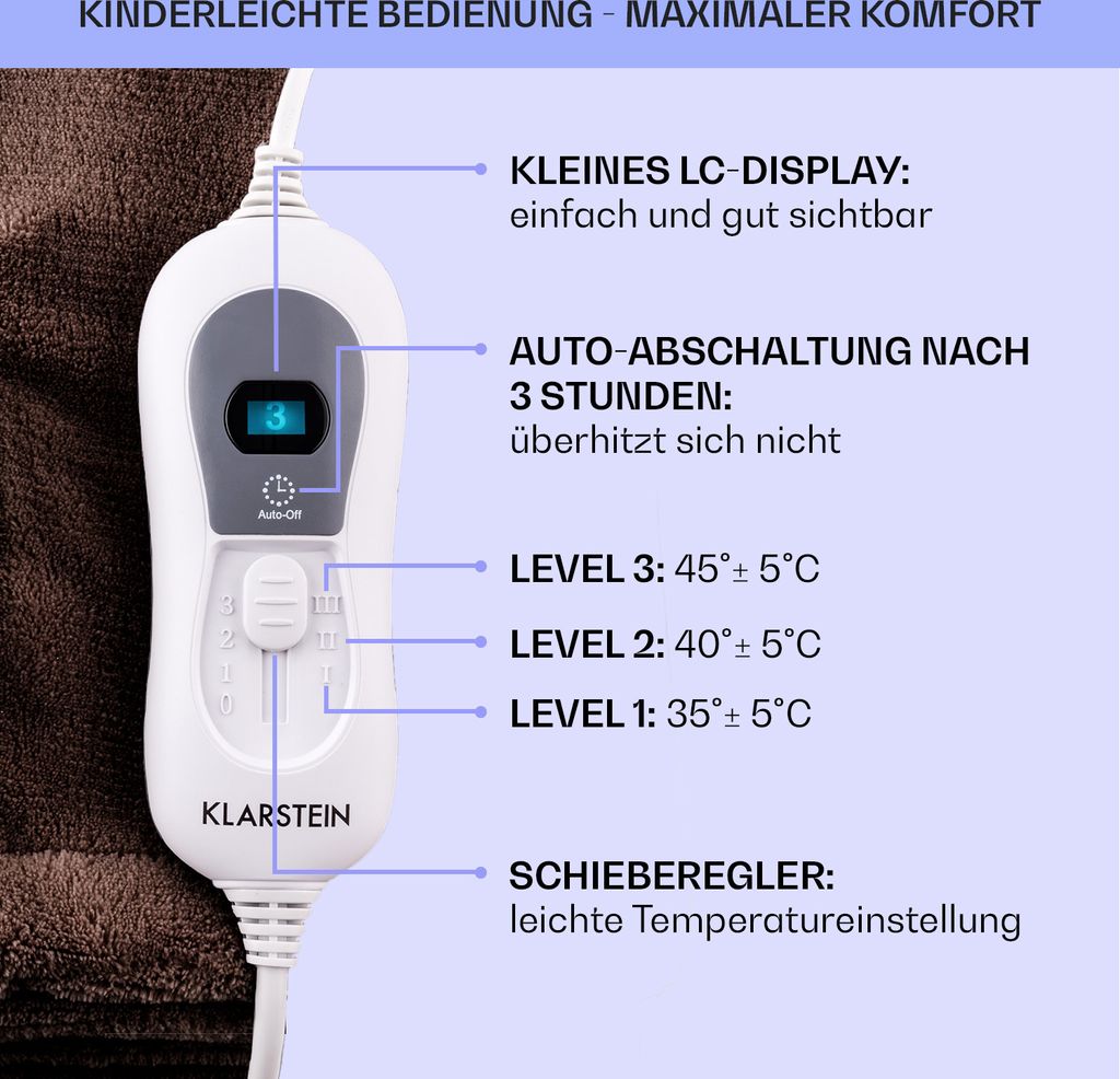 Klarstein XXL Wärmedecke, 120W Heizdecke mit Produktbild 6