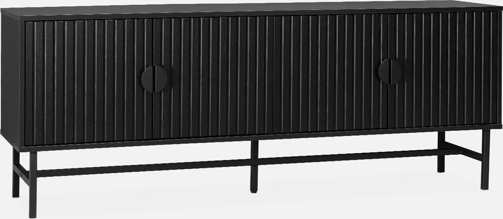 sweeek - TV-Möbel mit geriffeltem Holzdekor 160 cm - Schwarz