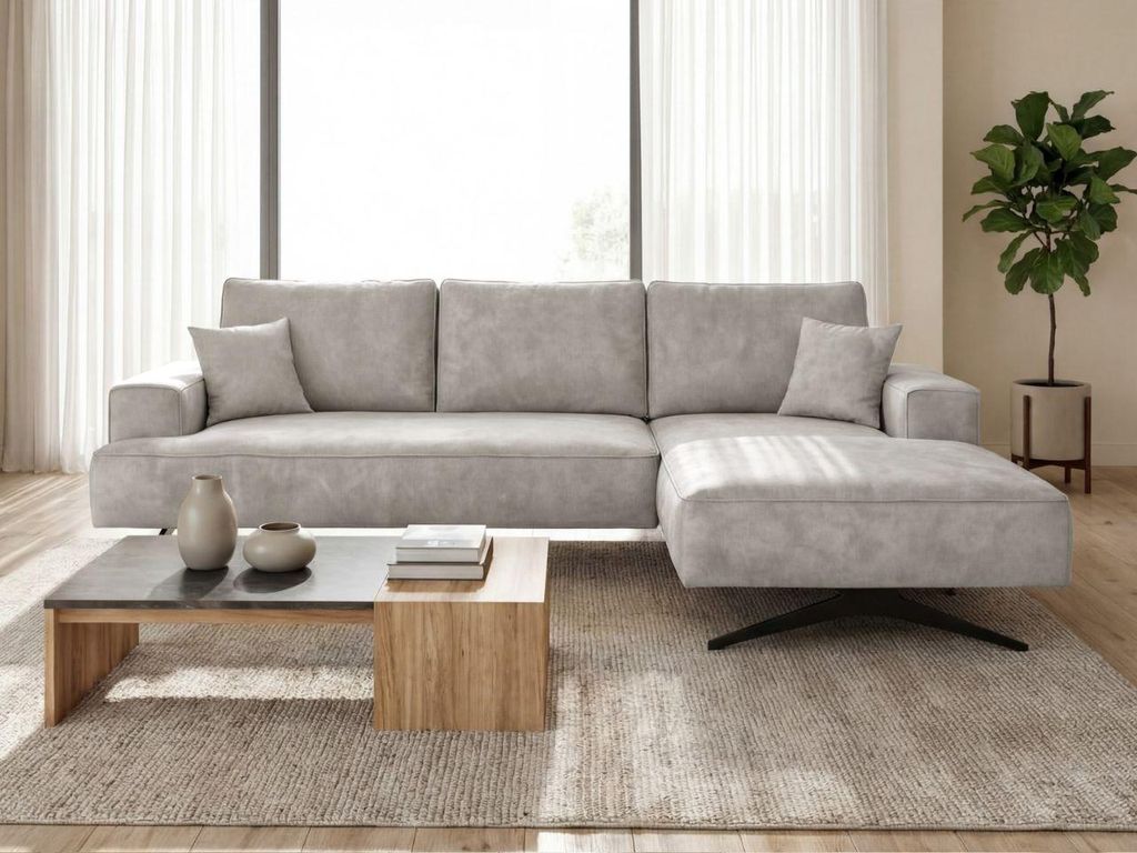 GrainGold Ecksofa L-Form Rechts Leto - Moderne Ecksofa mit Metallbeinen - 3-Sitzer Eckcouch, Wohnzimmer Ecksofa - Eckcouch Grau (Whisper 16)