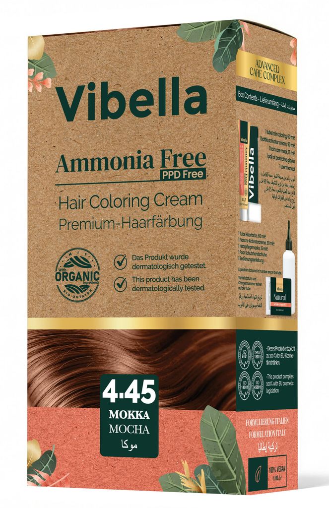 Vibella Haarfärbecreme Nr. 4.45 Mokka – Premium-Haarfärbung ohne Ammoniak, Strahlende Farbbrillanz & zuverlässige Grauabdeckung, Pflegeölen &...