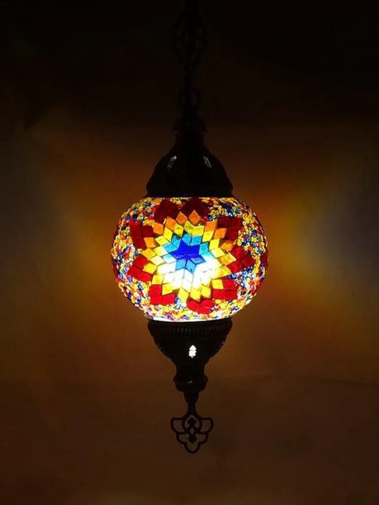 Suspension orientale pour salon bohème lampe turque mosaïque colorée