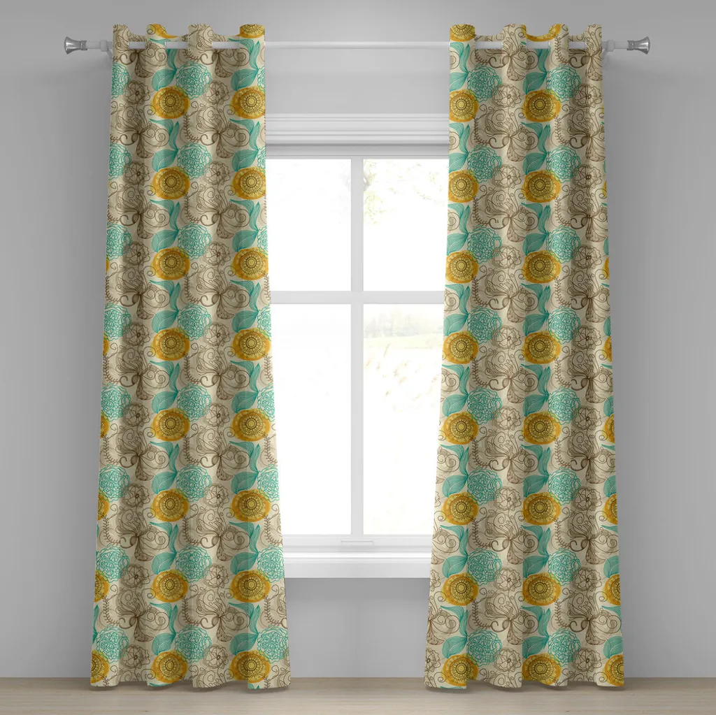 ABAKUHAUS Tenda con occhielli floreale, composizione vintage con garofani astratti disegnati artisticamente, tende decorative a 2 pannelli, 280 cm x 245 cm, color turchese marrone chiaro