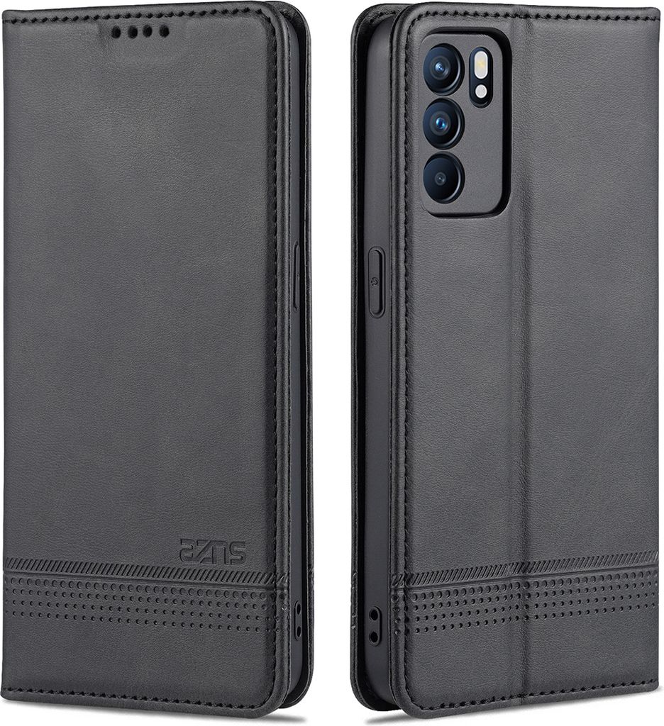 OPPO Reno6 Pro 5G Leder Hülle, Klapphüllen Brieftasche Magnetverschluss Ständer Schutzhülle für OPPO Reno6 Pro 5G Schwarz