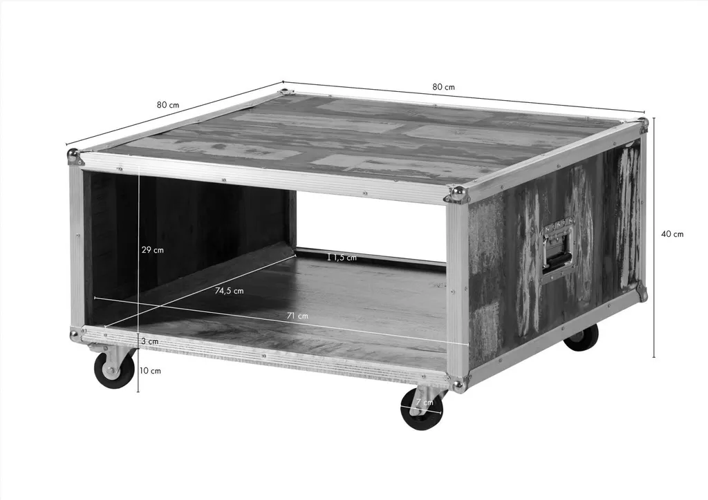 Table Basse 80x80 Bois de Récupération Multicolore Look Industriel - 8