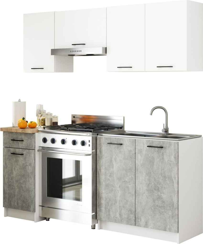 Küchenmöbel-Set OLIWIA 1.8m Modulares Weiß, Betonoptik B180xH203xT46 cm
