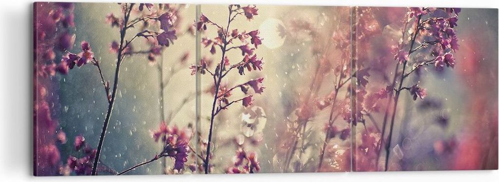 Bild auf Leinwand - Leinwandbild - 3 Teile - Blumen Regen Licht - 120x40cm - Wand Bild - Wanddeko - Wandbilder - Leinwanddruck - Bilder - Wanddekor...