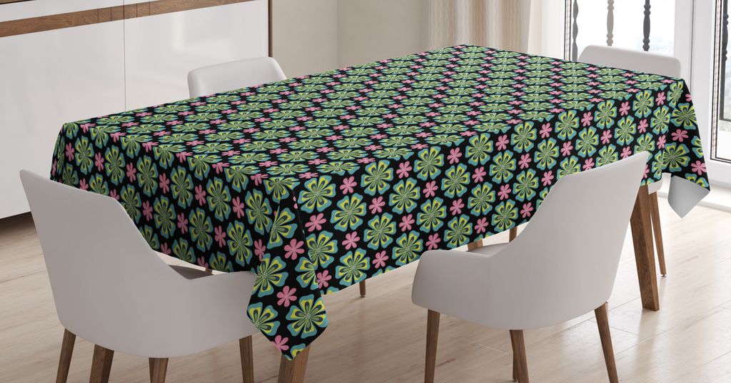 ABAKUHAUS Blumen Tischdecke, Gekritzel Bunte tropische, Pflegeleicht Waschbar Schmutzabweisend und mit Klaren Farben Hochwertiger Druck, 140 x 200 ...