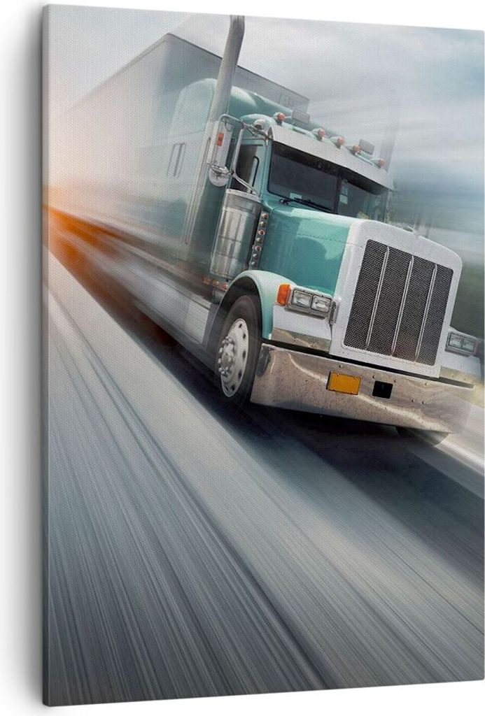 Bild auf Leinwand - Leinwandbild - Einteilig - LKW Straße schnell - 50x70cm - Wand Bild - Wanddeko - Wandbilder - Leinwanddruck - Wanddekoration -...