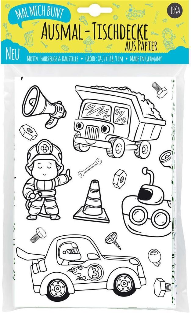 Ausmal-Tischdecke aus Papier Motiv: Fahrzeuge & Baustelle Produktbild 