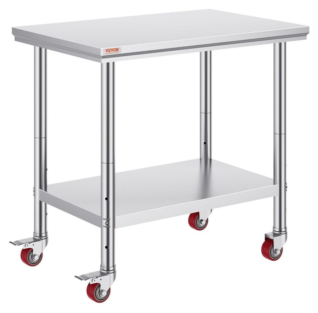Stainless Steel Catering Work Table 36x24 Inch Commercial Work Table with 4 Wheels Commercial Food Prep Workbench with Flexible Adjustment Shelf fo...