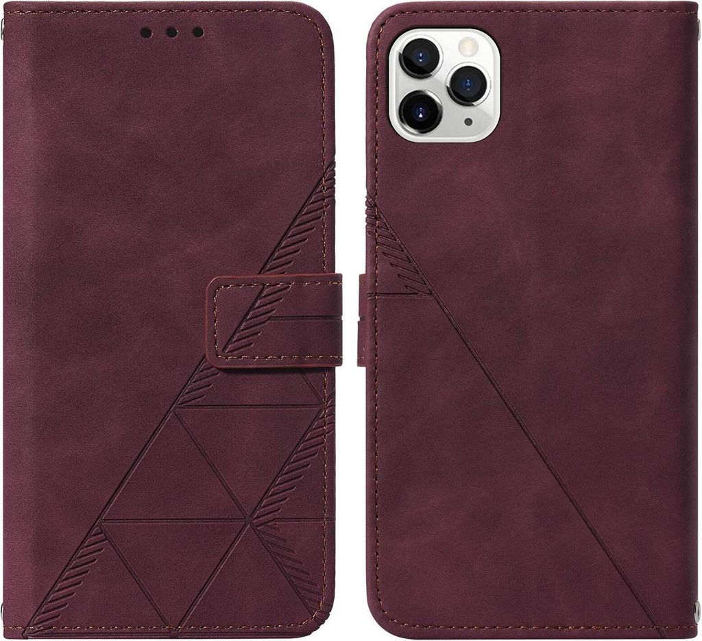 iPhone 11 Pro Hülle, Schlank Prägung Flip Leder Kartenfächer Schutzhülle mit Ständer für iPhone 11 Pro Rot