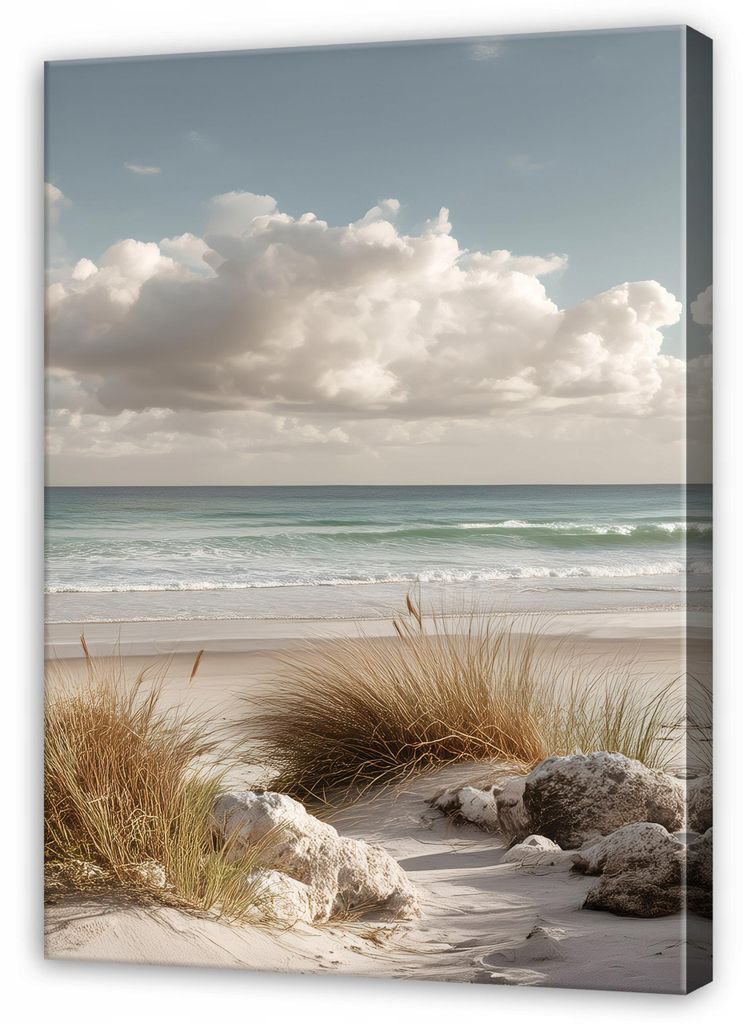 Leinwandbild Strand Meer Natur - 70x100 cm - Wandbilder Wohnzimmer Schlafzimmer - Leinwand Leinwandbild Beige - SPP16490O1