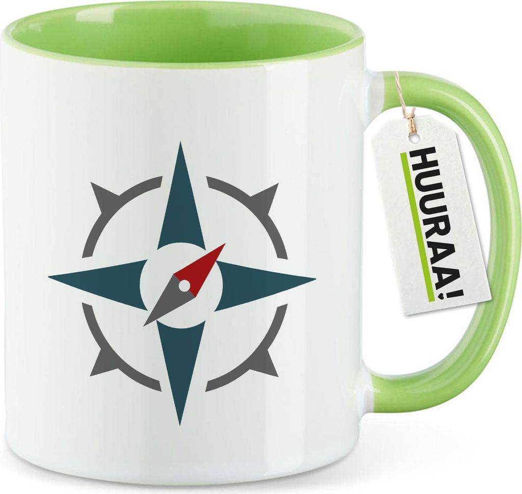 Huuraa Kaffeetasse Kompass Bussole 330ml Grün Keramik Kaffeebecher Geschenkidee