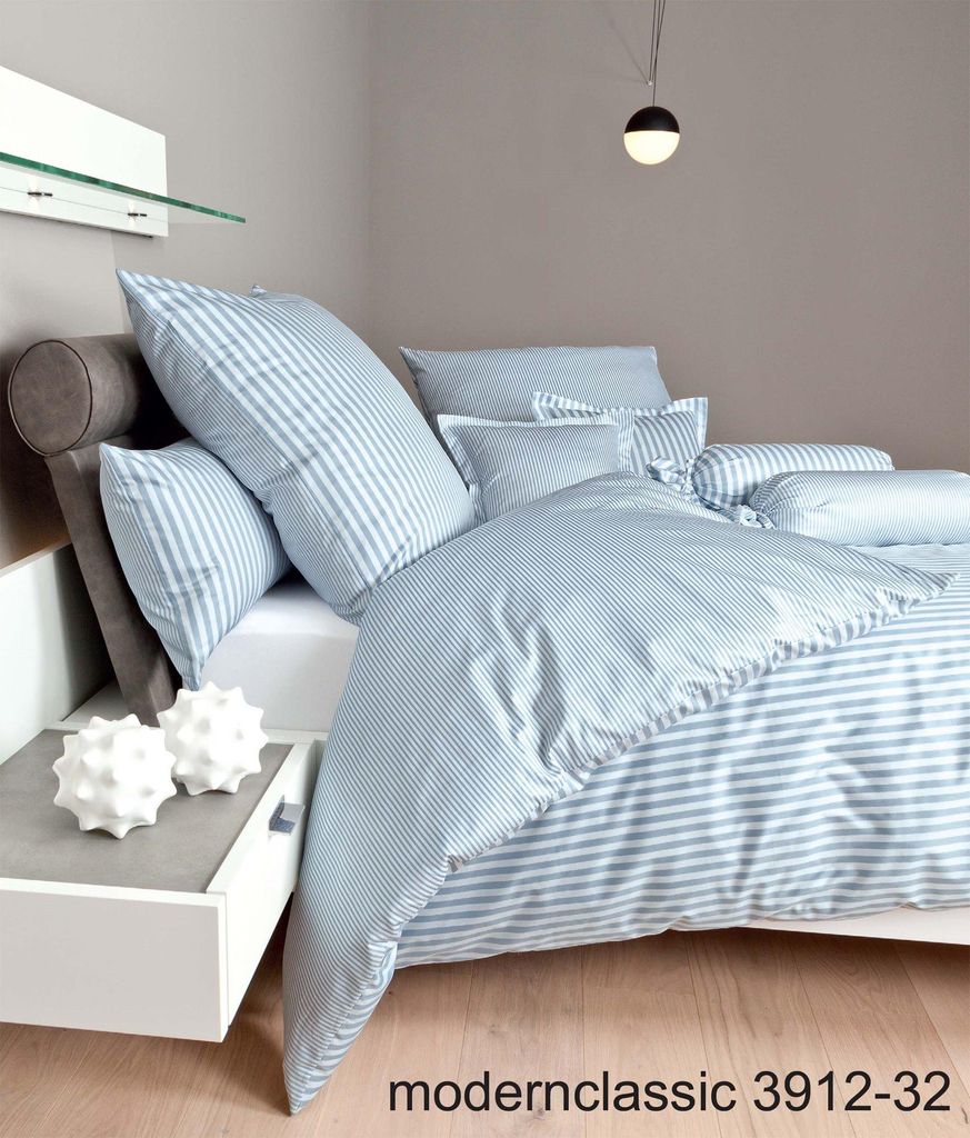 Janine Mako-Satin Bettwäsche 3912 Modern Classic 155x220 perlblau