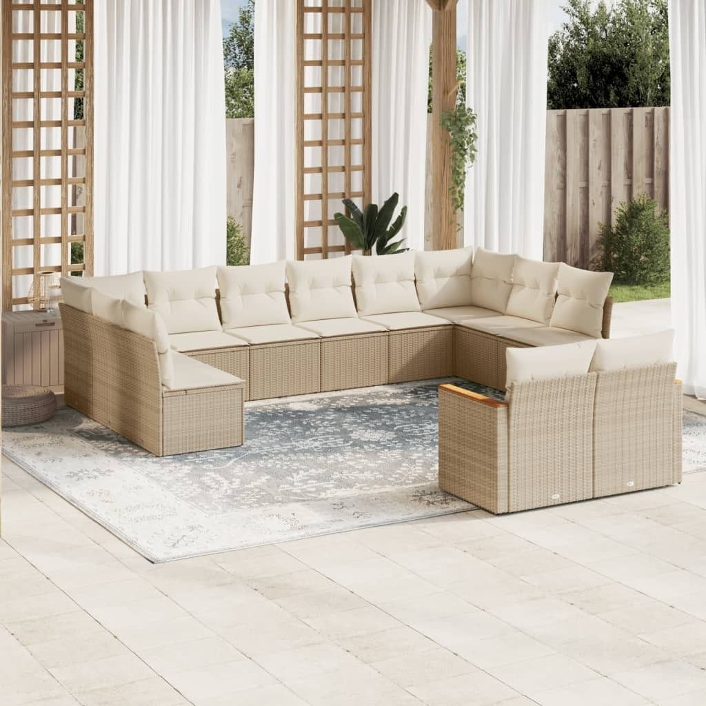 Design 12-tlg. Garten-Sofagarnitur mit Kissen Beige Poly Rattan, Gartenmöbel-Sets 2024 Neu