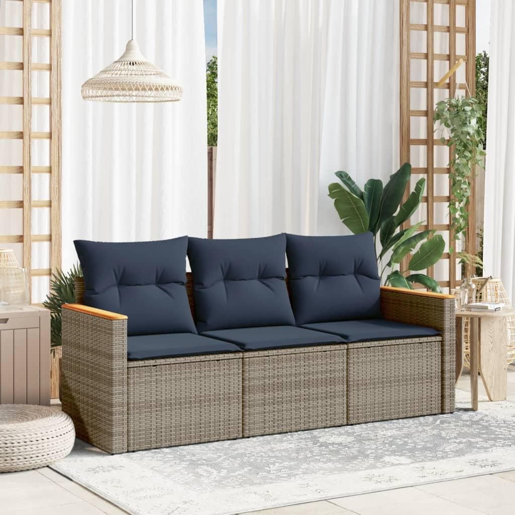 Möbel 3-teiliges Gartensofa-Set mit Kissen, grau, Polyrattan - Gartenmöbelgarnituren CC4322