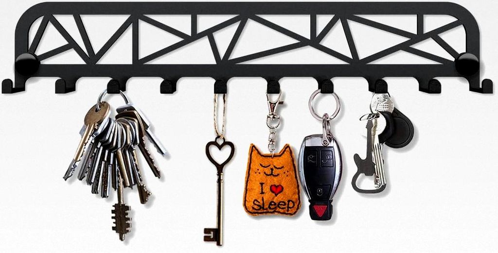 Schlüsselbrett Modern, Schlüsselhalter Wand, Schlüsselaufhänger mit 10 Haken, Schlüsselhaken, Schlüsselboard Schwarz, Key Holder Wall, Wandde...