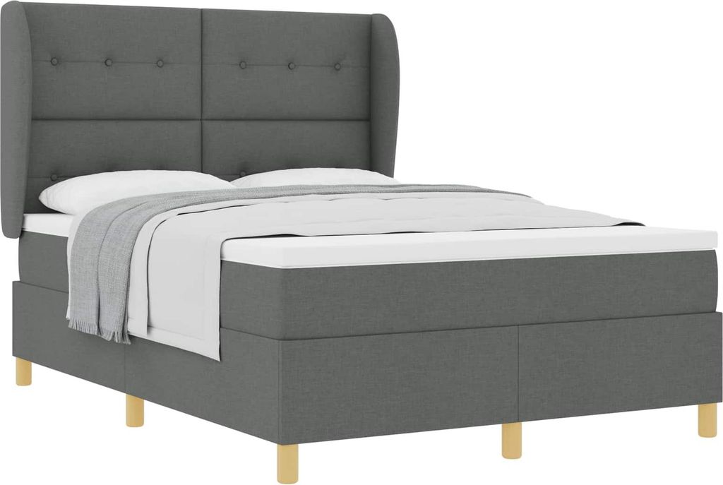 vidaXL Boxspringbett mit Matratze Dunkelgrau 200 x 140 cm Stoff