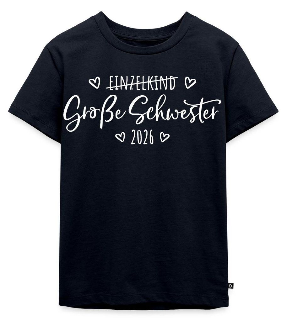Spreadshirt Große Schwester 2026 Einzelkind Ende Herz Kinder Premium T-Shirt, 122/128 (6 Jahre), Navy