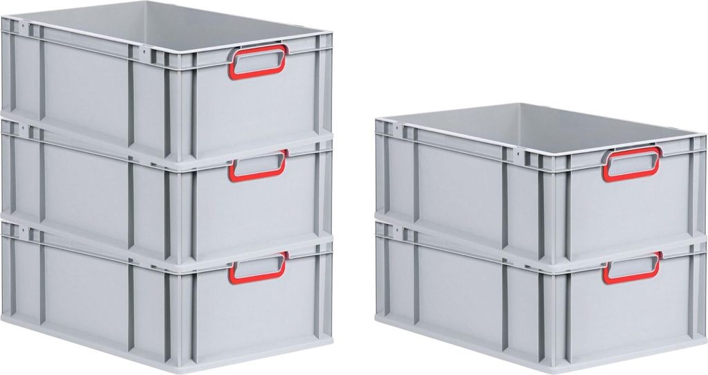SuperSparSet 5x Eurobox NextGen Color | HxBxT 22x40x60cm | 44 Liter | Griffe rot geschlossen | Verstärkter Boden | Eurobehälter, Transportbox, Tr...
