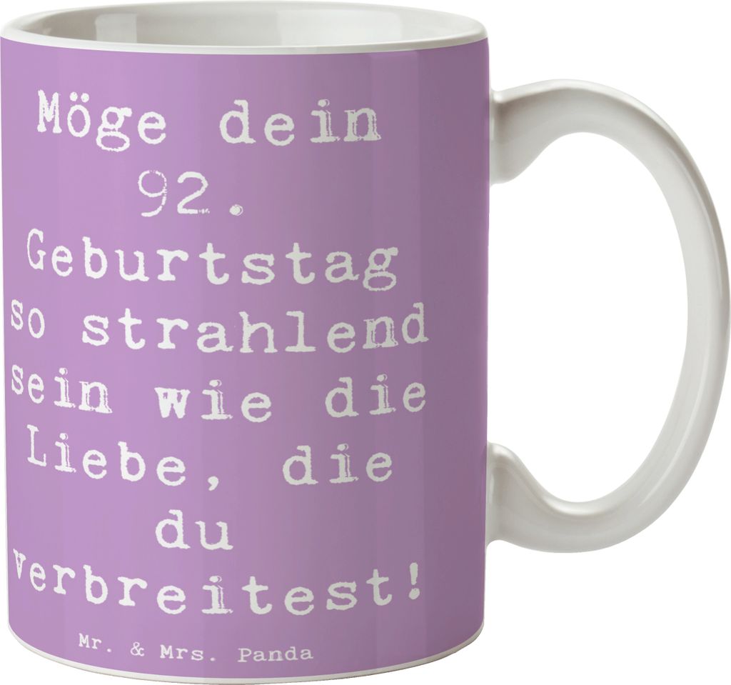 Mr. & Mrs. Panda Teetasse Spruch 92. Geburtstag Strahlen - Lavendeltraum - Geschenk, Pott, Tasse, haferl, Happy Birthday, Wärme, Alter, Becher, Ge...