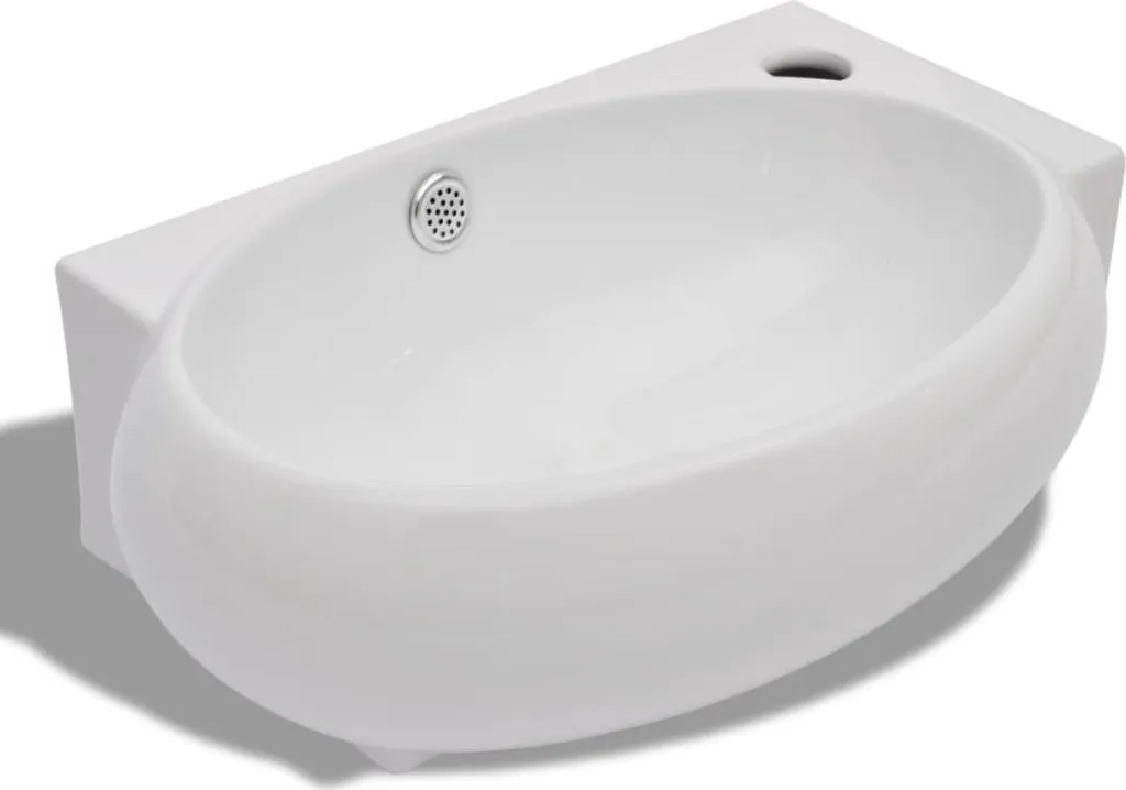 vidaXL Lavabo avec trou de robinet et trop-plein en céramique blanche