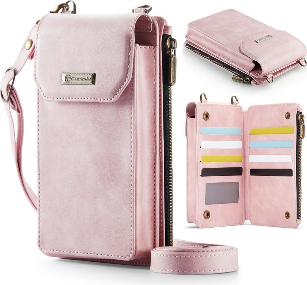 CaseMe Me40 Crossbody Handytasche mit Kartenhalter und Handykette - Universelle Hülle - Rosa