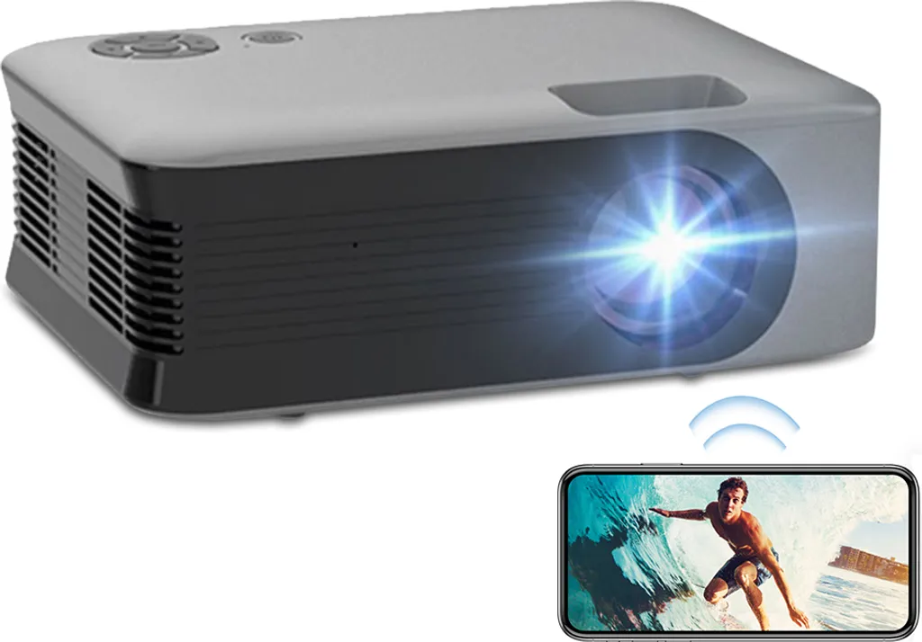 Proiettore LCD portatile A30, proiettore per l'ufficio domestico, risoluzione fino a 1080P, versione con stesso schermo, grigio argento, standard europeo