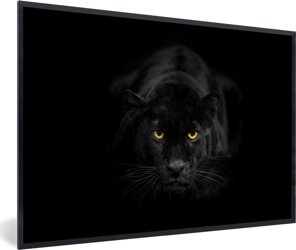 MuchoWow MuchoWow Gerahmtes Poster Leopard - Augen - Schwarz 60x40 cm - Poster mit zchwarzem Bilderrahmen - Printing - Wanddeko Schlafzimmer
