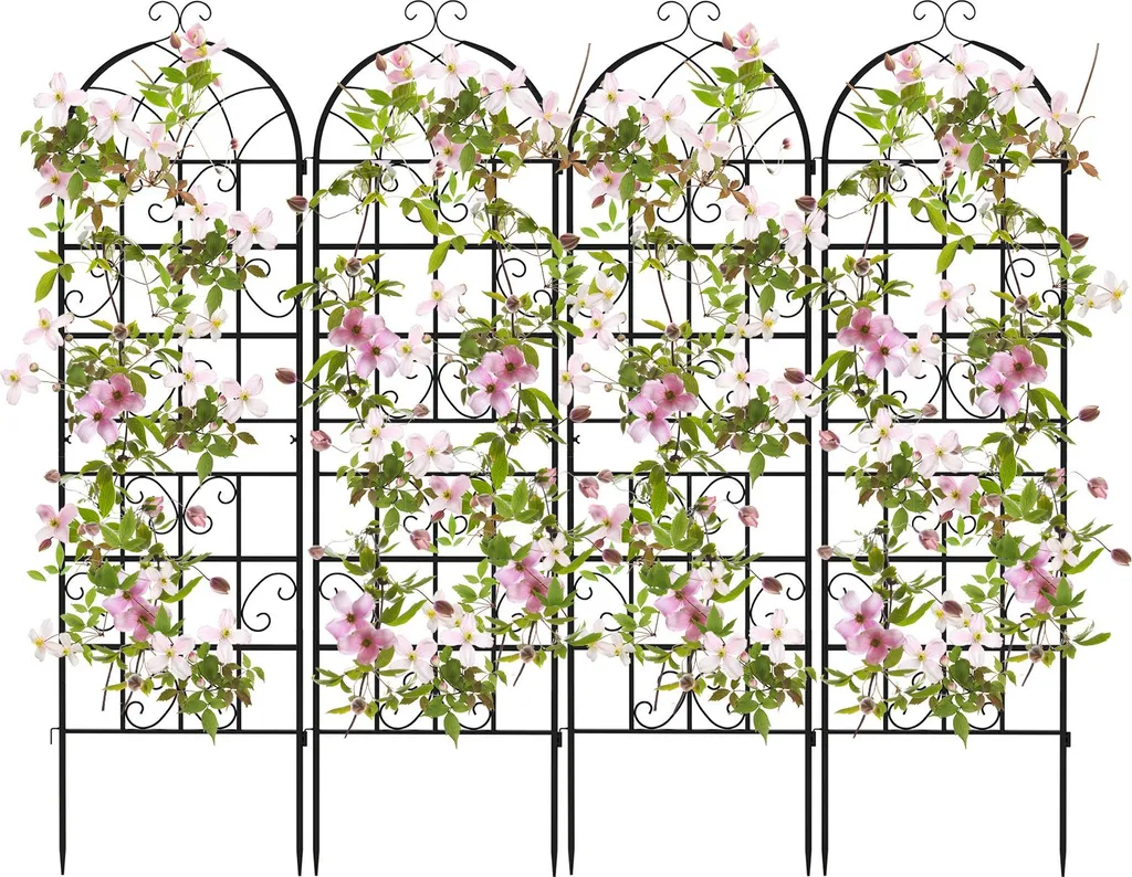 Treillis de Jardin à Planter en Acier Noir, Kit Anti-Affaissement de 4