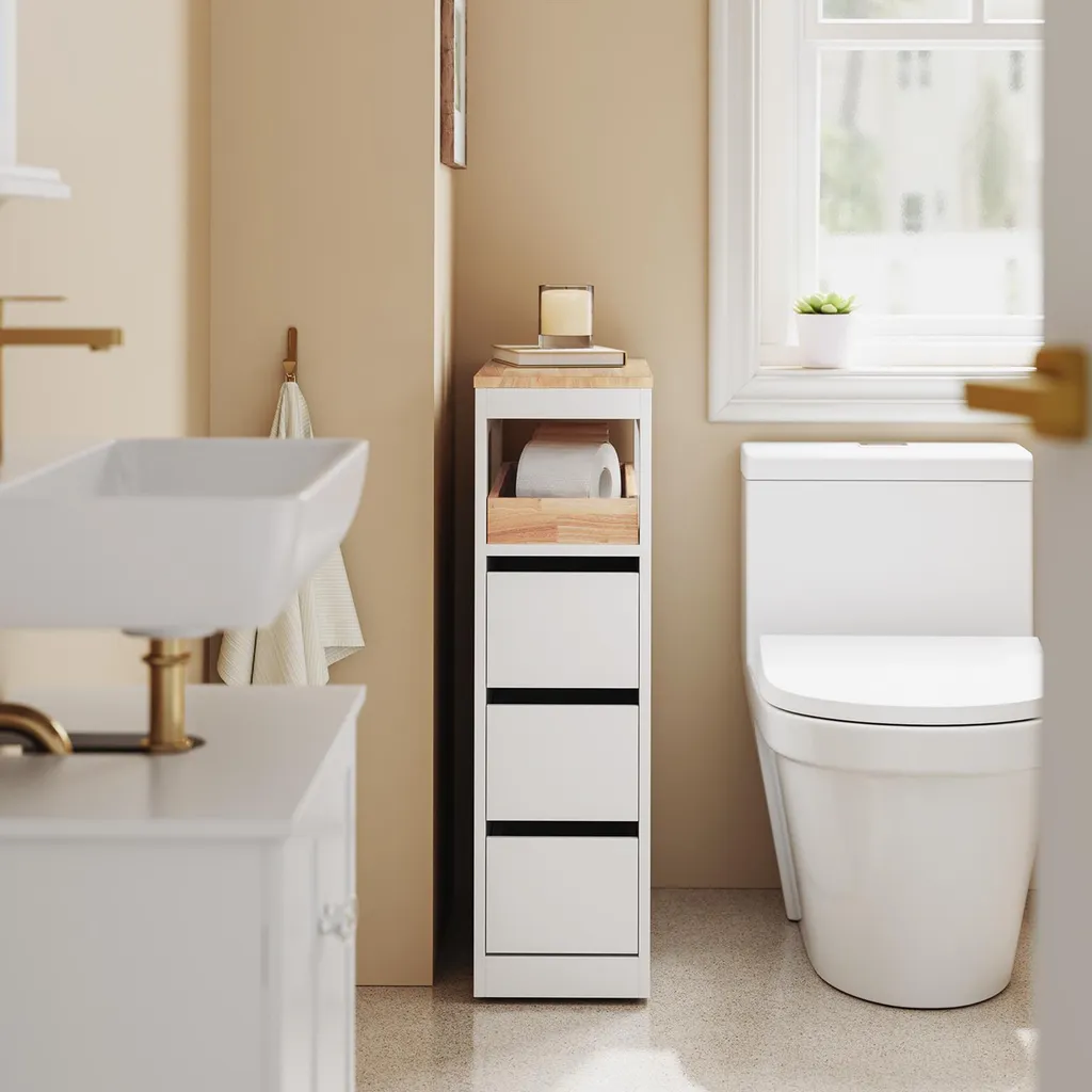 Meuble WC Design Scandinave Blanc avec Rangement Intégré Modèle BZR54